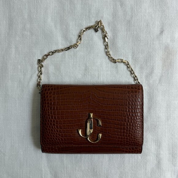 Handbags - Jimmy Choo Croc-Embossed Leather Bag, Brown